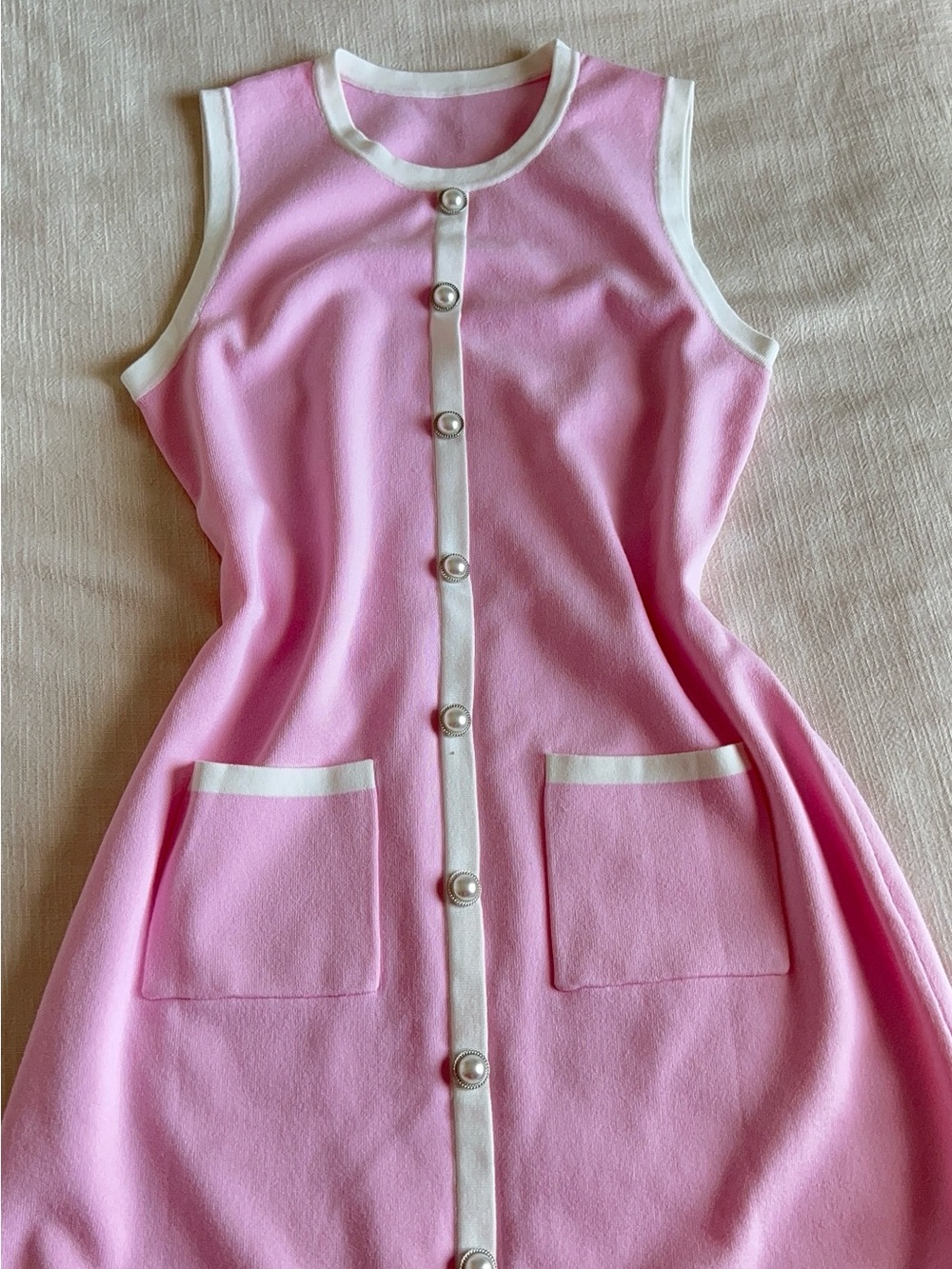 COMMENSE Pink & White Contrast Button Mini Dress - Picture 7 of 8